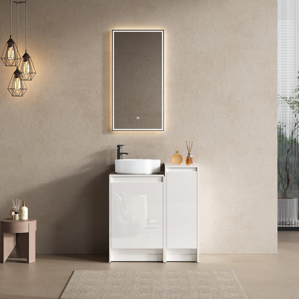 English Elm 32" Modern Freestanding Bathroom Vanity With Art Ceramic Sink & Small Storage Cabinet - Glossy White W999S00432