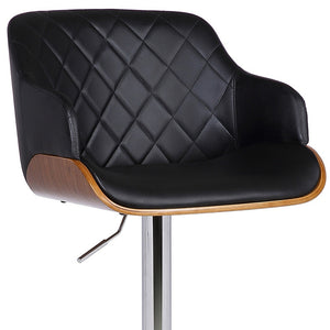 Homeroots 25" Black And Silver Faux Leather And Iron Swivel Low Back Adjustable Height Bar Chair   477150