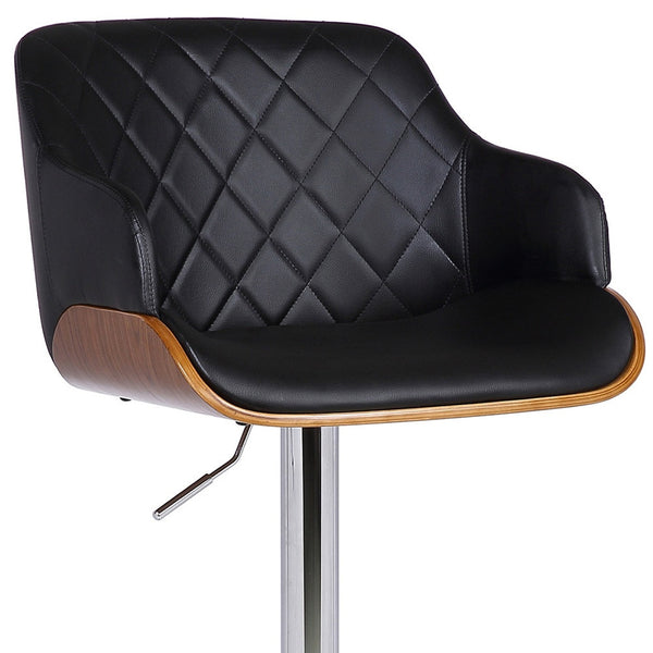 Homeroots 25" Black And Silver Faux Leather And Iron Swivel Low Back Adjustable Height Bar Chair   477150