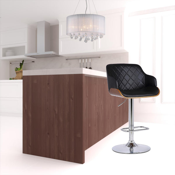 Homeroots 25" Black And Silver Faux Leather And Iron Swivel Low Back Adjustable Height Bar Chair   477150