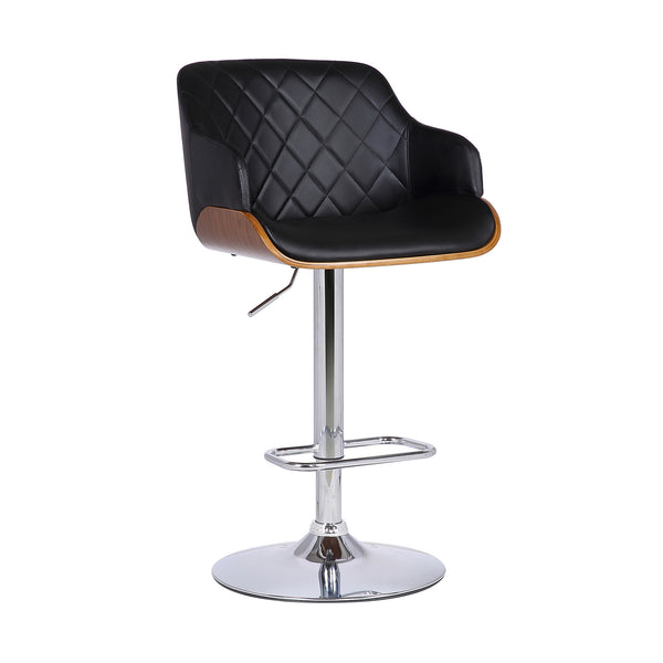 Homeroots 25" Black And Silver Faux Leather And Iron Swivel Low Back Adjustable Height Bar Chair   477150