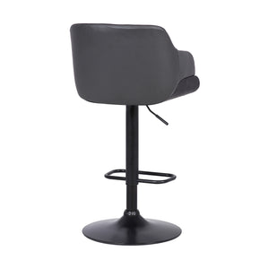 Homeroots 25" Gray And Black Faux Leather And Iron Swivel Low Back Adjustable Height Bar Chair   477151