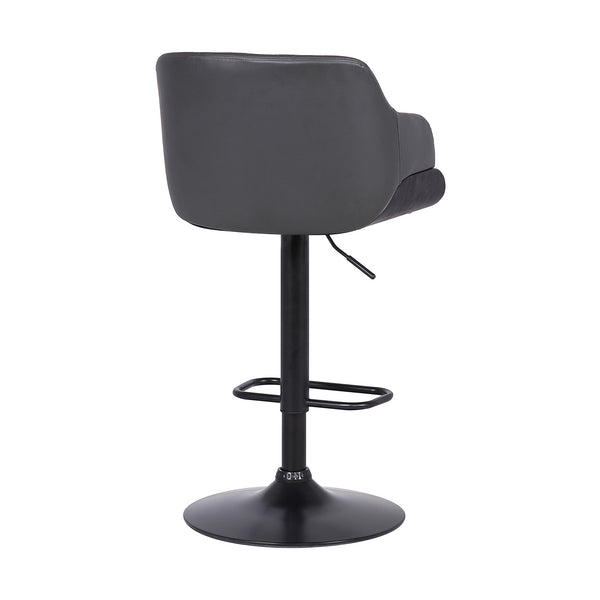 Homeroots 25" Gray And Black Faux Leather And Iron Swivel Low Back Adjustable Height Bar Chair   477151