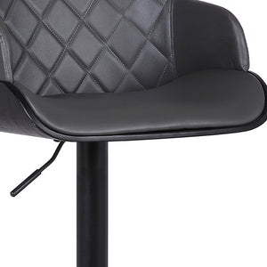 Homeroots 25" Gray And Black Faux Leather And Iron Swivel Low Back Adjustable Height Bar Chair   477151