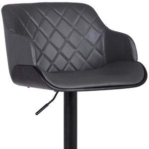 Homeroots 25" Gray And Black Faux Leather And Iron Swivel Low Back Adjustable Height Bar Chair   477151