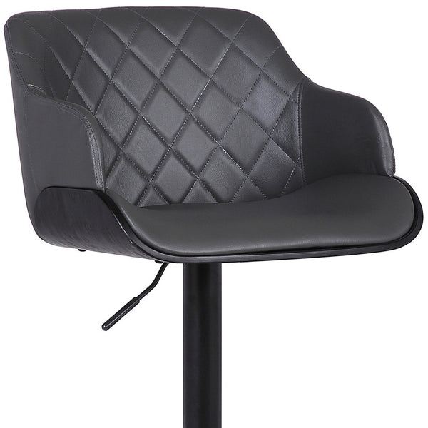 Homeroots 25" Gray And Black Faux Leather And Iron Swivel Low Back Adjustable Height Bar Chair   477151