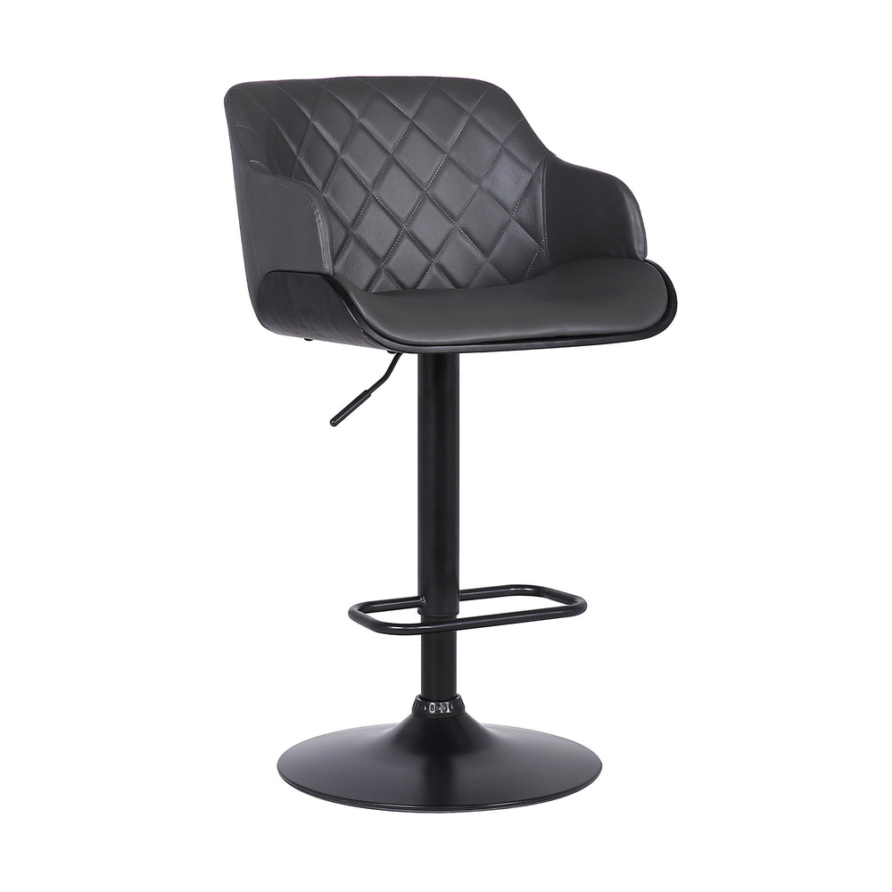 Homeroots 25" Gray And Black Faux Leather And Iron Swivel Low Back Adjustable Height Bar Chair   477151