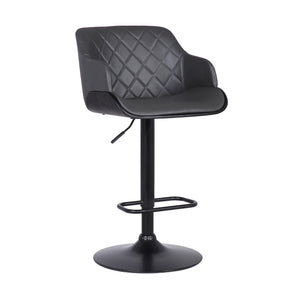 Homeroots 25" Gray And Black Faux Leather And Iron Swivel Low Back Adjustable Height Bar Chair   477151