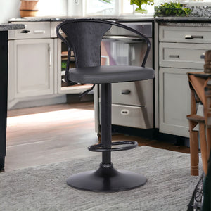 Homeroots 24" Gray And Black Iron Swivel Low Back Adjustable Height Bar Chair   477153
