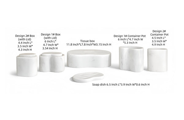 English Elm White Natural Marble Bathroom Accessory Set - 6-Piece Luxury Collection, Handcrafted Elegance, Unique Design W1696P262943-GIGA