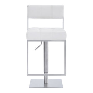HomeRoots 25" Modern White Faux Leather Swivel Bar Chair with Adjustable Height for Stylish Home Seating 477155