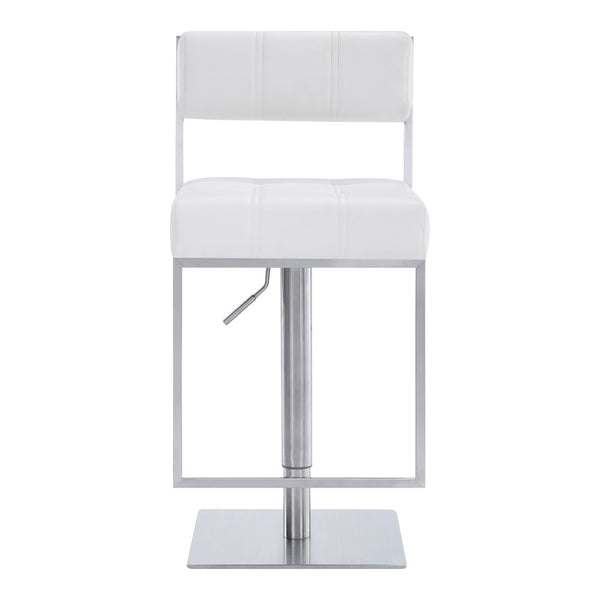 HomeRoots 25" Modern White Faux Leather Swivel Bar Chair with Adjustable Height for Stylish Home Seating 477155