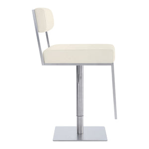 HomeRoots 25" Modern White Faux Leather Swivel Bar Chair with Adjustable Height for Stylish Home Seating 477155