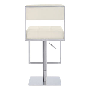 HomeRoots 25" Modern White Faux Leather Swivel Bar Chair with Adjustable Height for Stylish Home Seating 477155