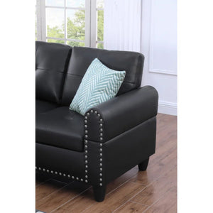 English Elm Black Faux Leather L Shaped Sectional with Cup Holders Nailhead Trim Storage Black B2730S00026