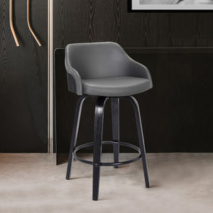 HomeRoots 26" Gray and Black Iron Swivel Counter Height Bar Chair - Mid-Century Modern, Ergonomic Comfort & Style 477158