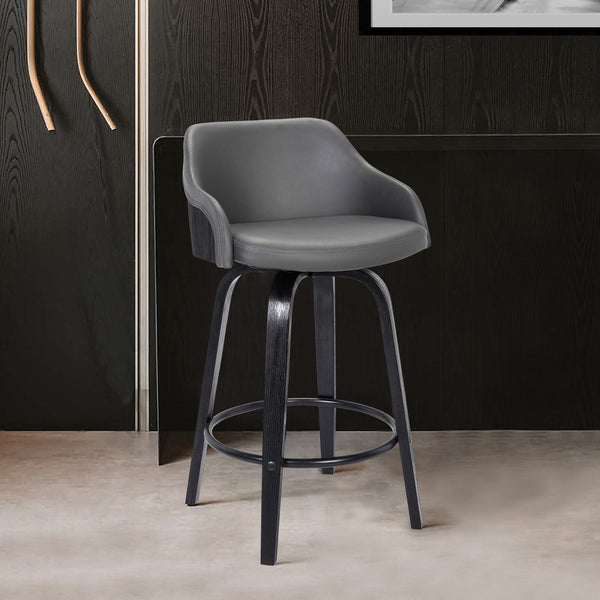 HomeRoots 26" Gray and Black Iron Swivel Counter Height Bar Chair - Mid-Century Modern, Ergonomic Comfort & Style 477158