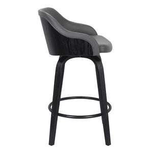 HomeRoots 26" Gray and Black Iron Swivel Counter Height Bar Chair - Mid-Century Modern, Ergonomic Comfort & Style 477158