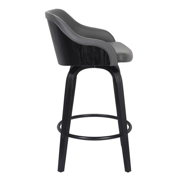 HomeRoots 26" Gray and Black Iron Swivel Counter Height Bar Chair - Mid-Century Modern, Ergonomic Comfort & Style 477158