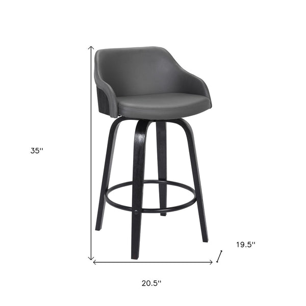 HomeRoots 26" Gray and Black Iron Swivel Counter Height Bar Chair - Mid-Century Modern, Ergonomic Comfort & Style 477158