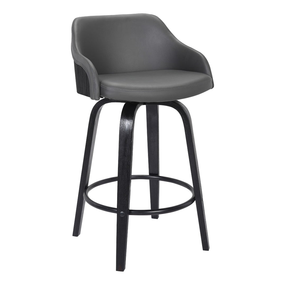 HomeRoots 26" Gray and Black Iron Swivel Counter Height Bar Chair - Mid-Century Modern, Ergonomic Comfort & Style 477158