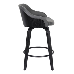 Homeroots 30" Gray And Black Iron Swivel Low Back Bar Height Bar Chair   477159
