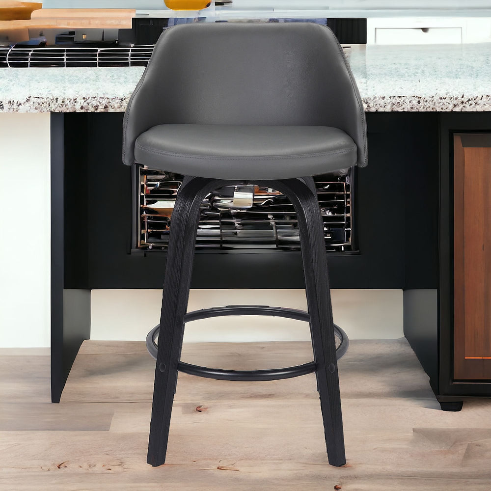 Homeroots 30" Gray And Black Iron Swivel Low Back Bar Height Bar Chair   477159