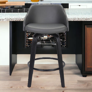 Homeroots 30" Gray And Black Iron Swivel Low Back Bar Height Bar Chair   477159