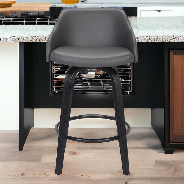 Homeroots 30" Gray And Black Iron Swivel Low Back Bar Height Bar Chair   477159