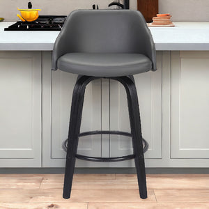 Homeroots 30" Gray And Black Iron Swivel Low Back Bar Height Bar Chair   477159