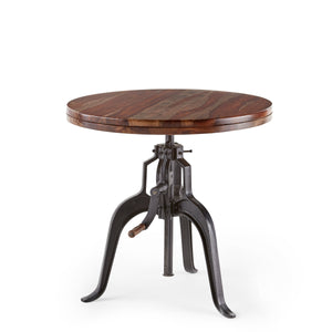 English Elm Steve Silver - Sparrow Rustic Round Crank Table in Dark Brown — Adjustable Sheesham Wood Top with Iron Base, Vintage Charm B081P157359