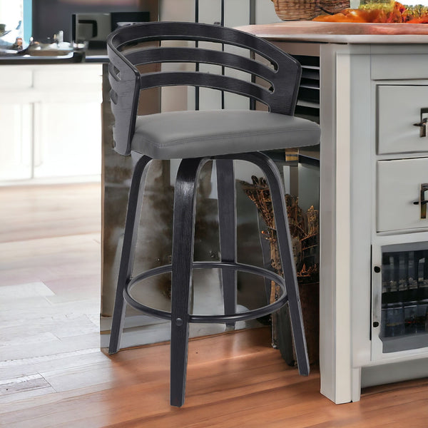 Homeroots 30" Gray And Black Iron Swivel Low Back Bar Height Bar Chair   477163