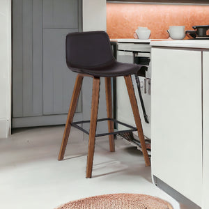 Homeroots 26" Brown Faux Leather And Solid Wood Low Back Counter Height Bar Chair   477164