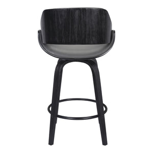 Homeroots 26" Gray And Black Faux Leather And Iron Swivel Low Back Counter Height Bar Chair   477165
