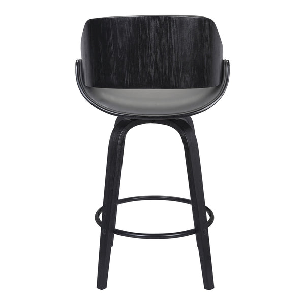Homeroots 26" Gray And Black Faux Leather And Iron Swivel Low Back Counter Height Bar Chair   477165