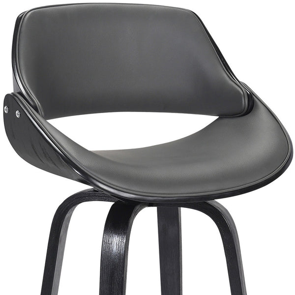 Homeroots 26" Gray And Black Faux Leather And Iron Swivel Low Back Counter Height Bar Chair   477165