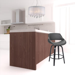 Homeroots 26" Gray And Black Faux Leather And Iron Swivel Low Back Counter Height Bar Chair   477165