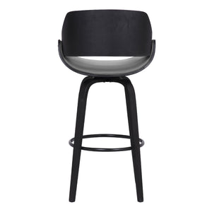 Homeroots 30" Gray And Black Faux Leather And Iron Swivel Low Back Bar Height Bar Chair   477166