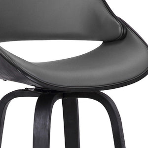 Homeroots 30" Gray And Black Faux Leather And Iron Swivel Low Back Bar Height Bar Chair   477166