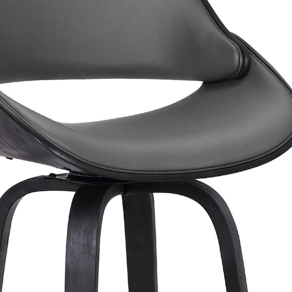 Homeroots 30" Gray And Black Faux Leather And Iron Swivel Low Back Bar Height Bar Chair   477166
