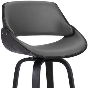 Homeroots 30" Gray And Black Faux Leather And Iron Swivel Low Back Bar Height Bar Chair   477166