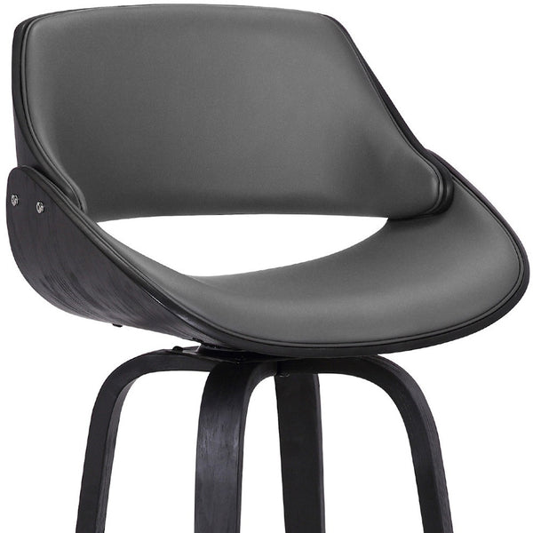Homeroots 30" Gray And Black Faux Leather And Iron Swivel Low Back Bar Height Bar Chair   477166