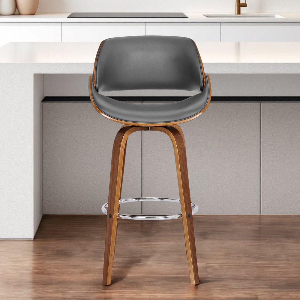 Homeroots 26" Gray And Brown Faux Leather And Iron Swivel Low Back Counter Height Bar Chair   477167