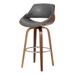 Homeroots 26" Gray And Brown Faux Leather And Iron Swivel Low Back Counter Height Bar Chair   477167