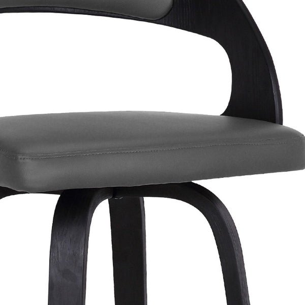 Homeroots 26" Gray And Black Faux Leather And Iron Swivel Low Back Counter Height Bar Chair   477169