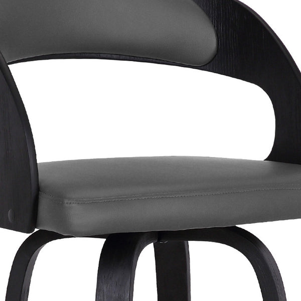 Homeroots 30" Gray And Black Iron Swivel Low Back Bar Height Bar Chair   477170