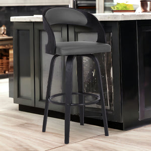 Homeroots 30" Gray And Black Iron Swivel Low Back Bar Height Bar Chair   477170