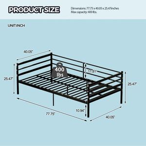English Elm Children's Metal Loft Bed with Wraparound Guardrail Sofa Frame Matte Black Finish W3752P464553