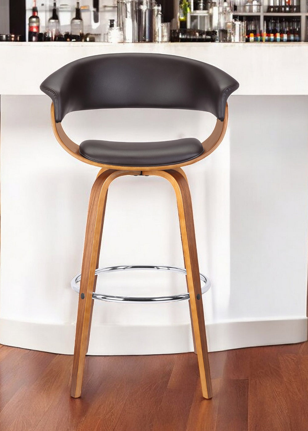 Homeroots 27" Brown Faux Leather And Iron Swivel Low Back Counter Height Bar Chair   477171