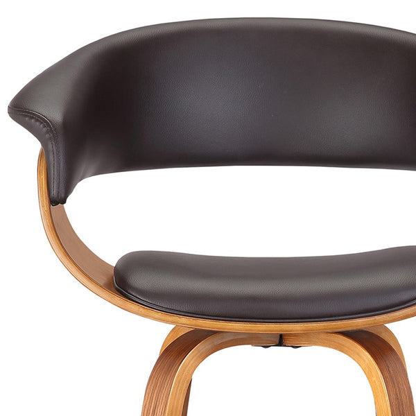 Homeroots 31" Brown Faux Leather And Solid Wood Swivel Low Back Bar Height Bar Chair   477172